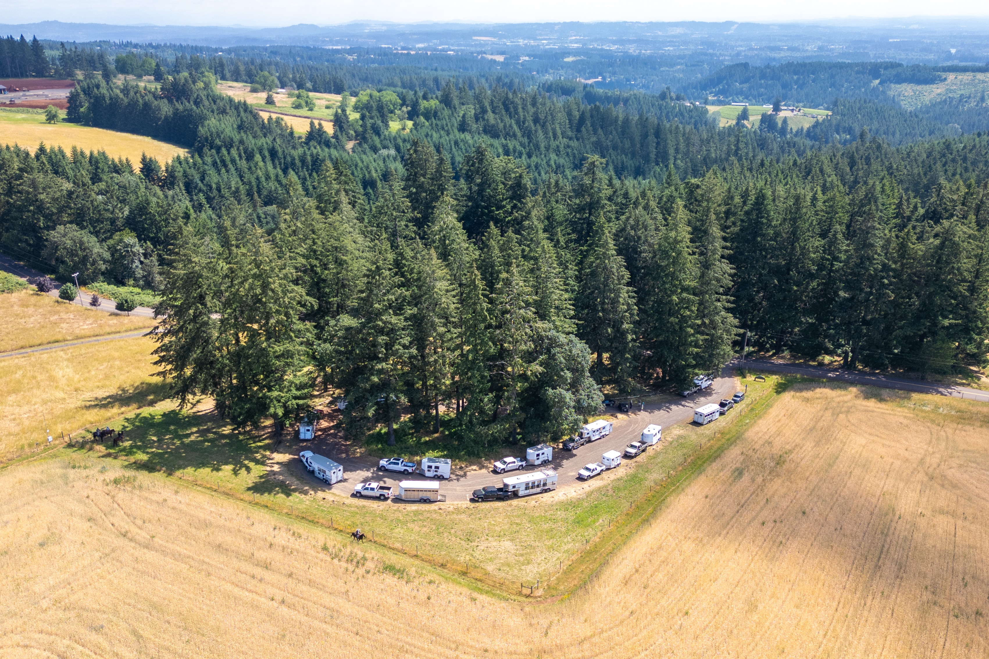 aerial view of horse trailer parking lot